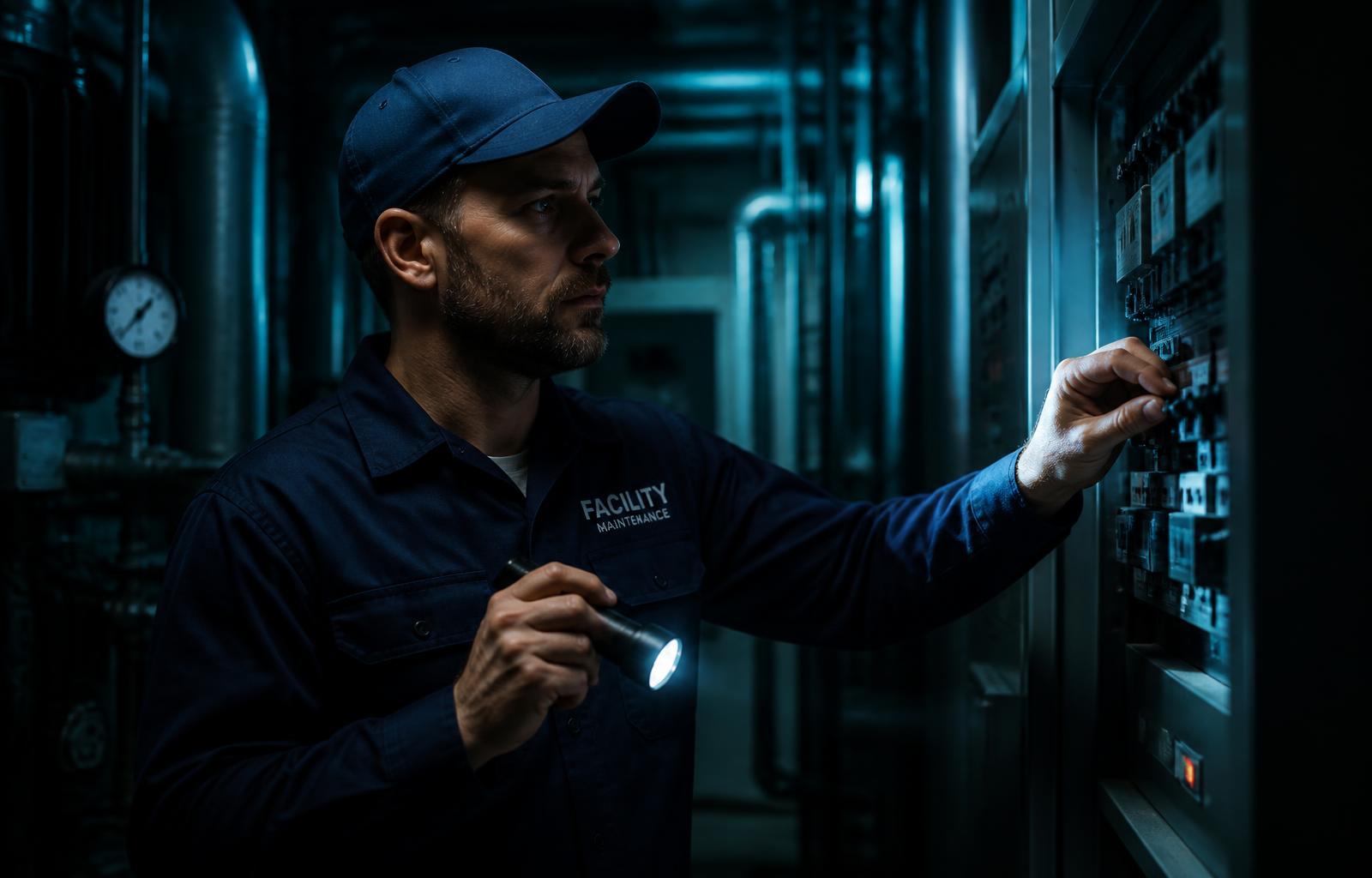 Técnico da C&S a inspecionar o quadro elétrico de um edifício